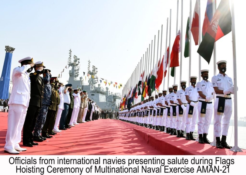 FLAGS HOISTING CEREMONY at 7TH MARITIME EXERCISE AMAN-2021