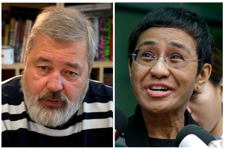 two journalists win nobel peace prize for promoting freedom of expression