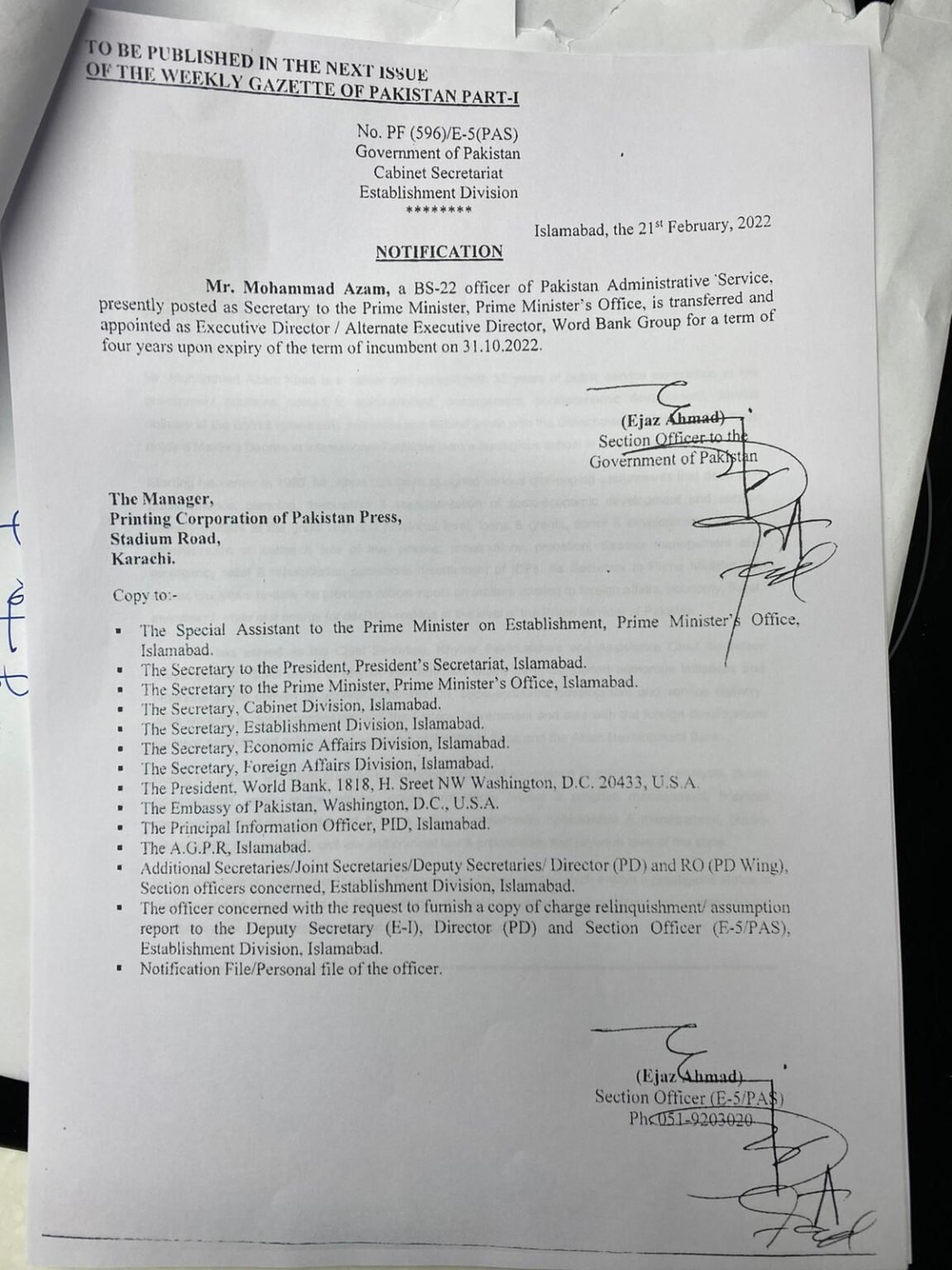 PM’s Principal Secretary Discreetly Appointed Executive Director of the World Bank