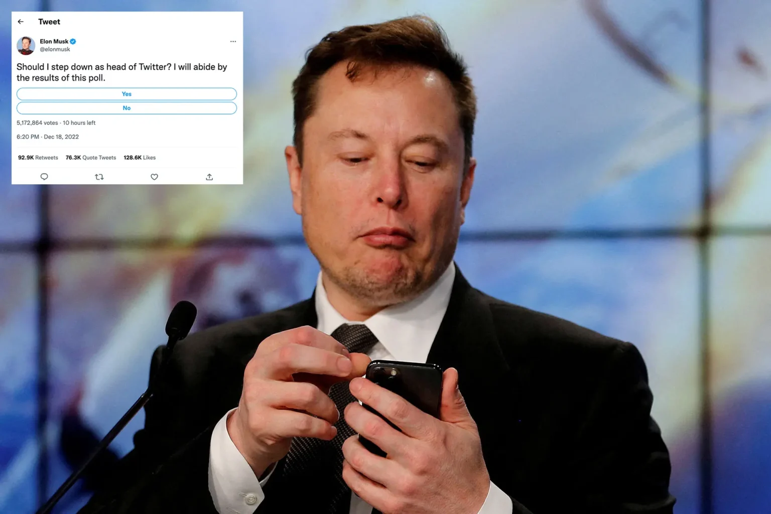 Elon Musk’s Twitter poll says he should step down as CEO
