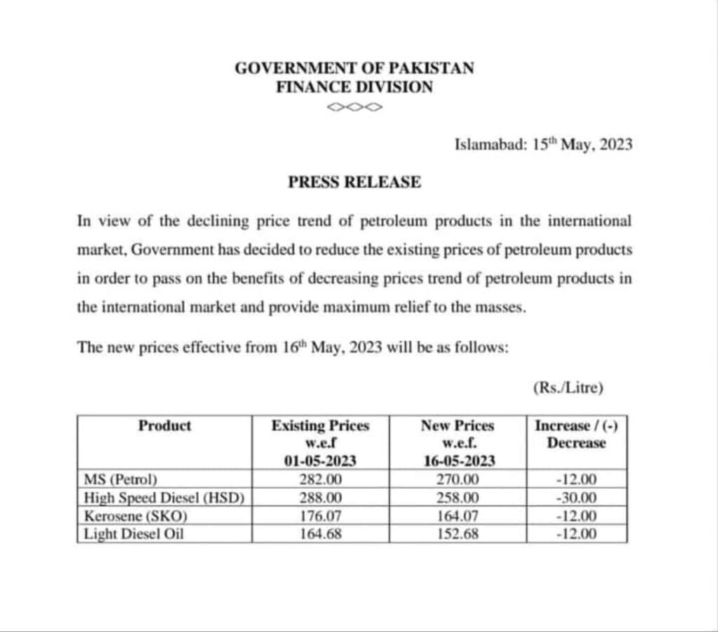 Pakistan Government Decreases Petrol Price by Rs12/Litre