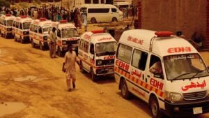 ambulances rush to blast site in Faisalabad