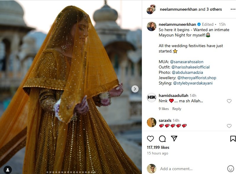 Showbiz star Neelam Muneer kicks off her wedding celebrations without revealing identity of her life-partner