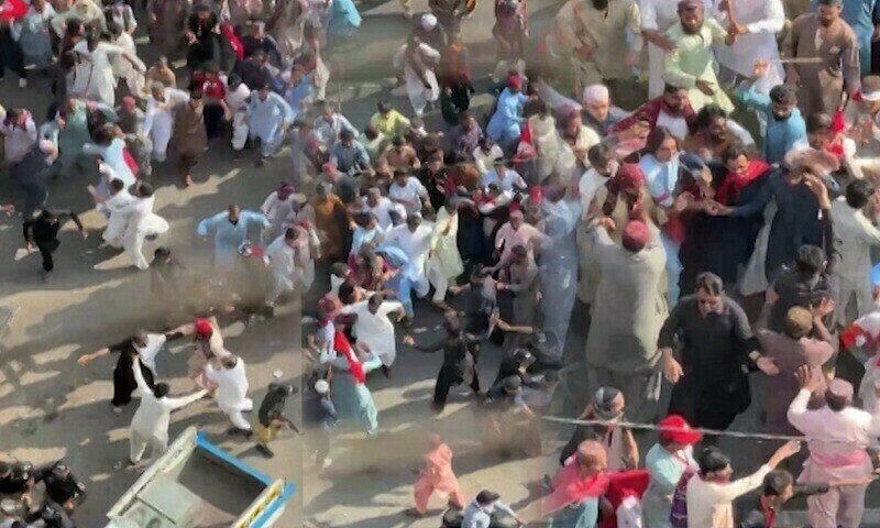 Clashes Erupt in Karachi Rally: Protesters Attack Police with Sticks