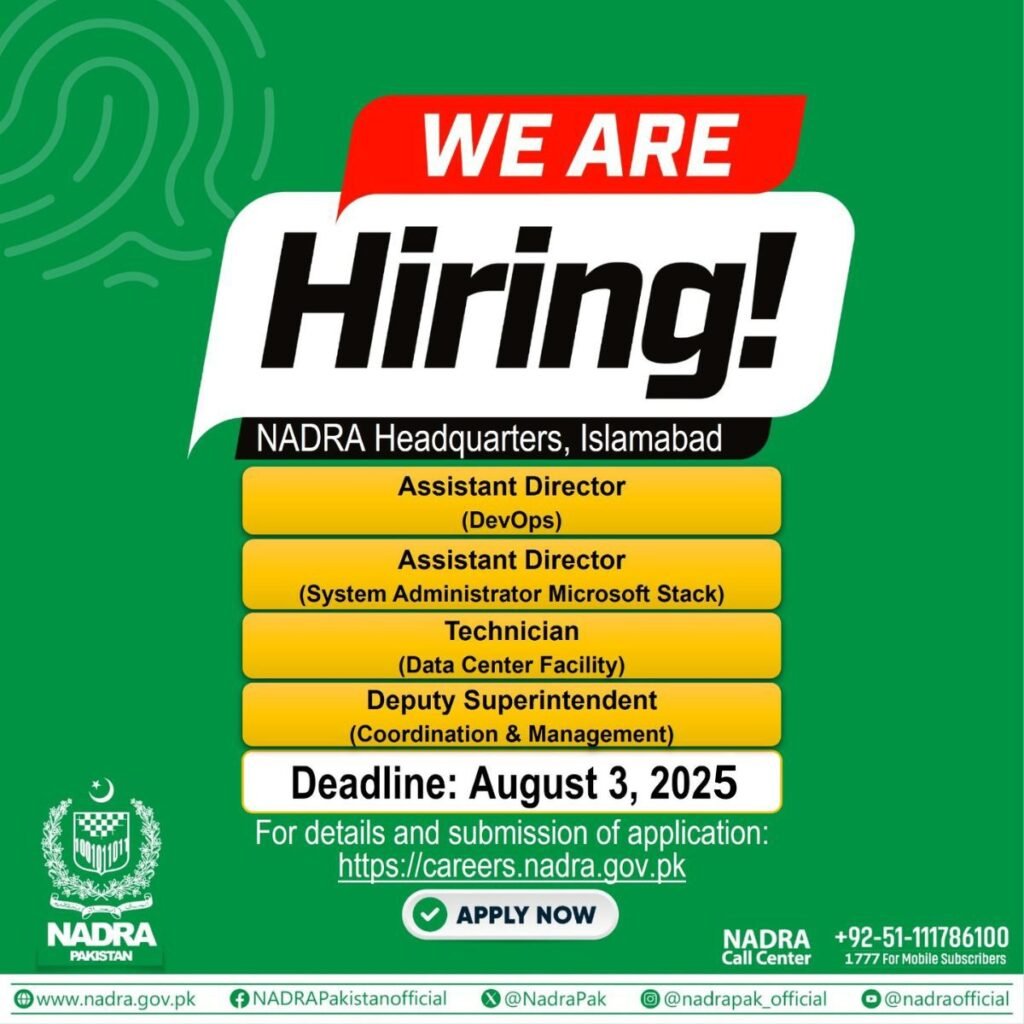 NADRA Launches Online Job Application System via Pak ID Mobile App NADRA has announced hiring for several positions