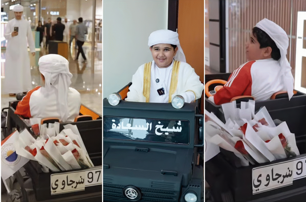 Meet the UAE’s 8-year-old ‘Sheikh of Happiness’ spreading joy from his tiny black Mercedes