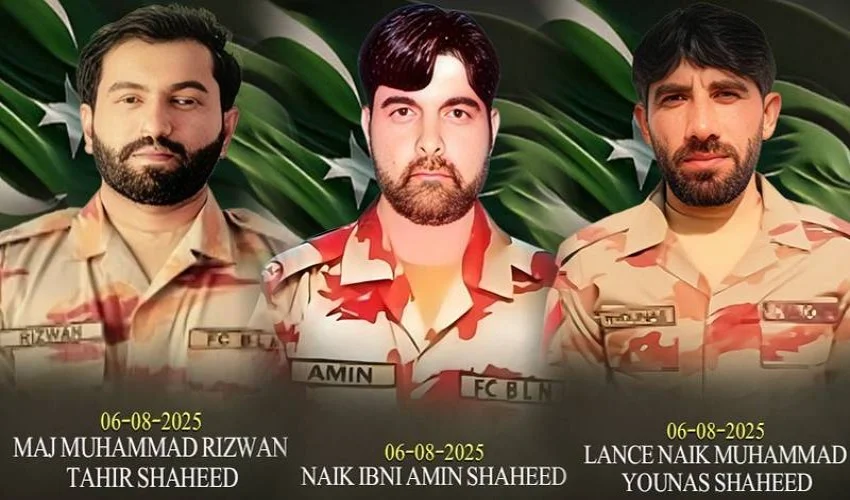 Major Among Three Soldiers Martyred in Mastung IED Attack; Four Militants Neutralised The ISPR confirmed that Major Rizwan Tahir embraced martyrdom in the attack. Two other soldiers, Naik Ibni Amin, aged 37 from Swabi, and Lance Naik Muhammad Younas, aged 33 from Karak, also sacrificed their lives.