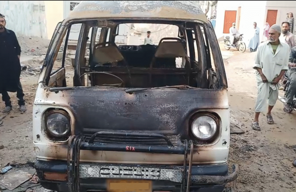 Karachi School Van Fire Injures Six Children in Nazimabad Karachi school van fire
