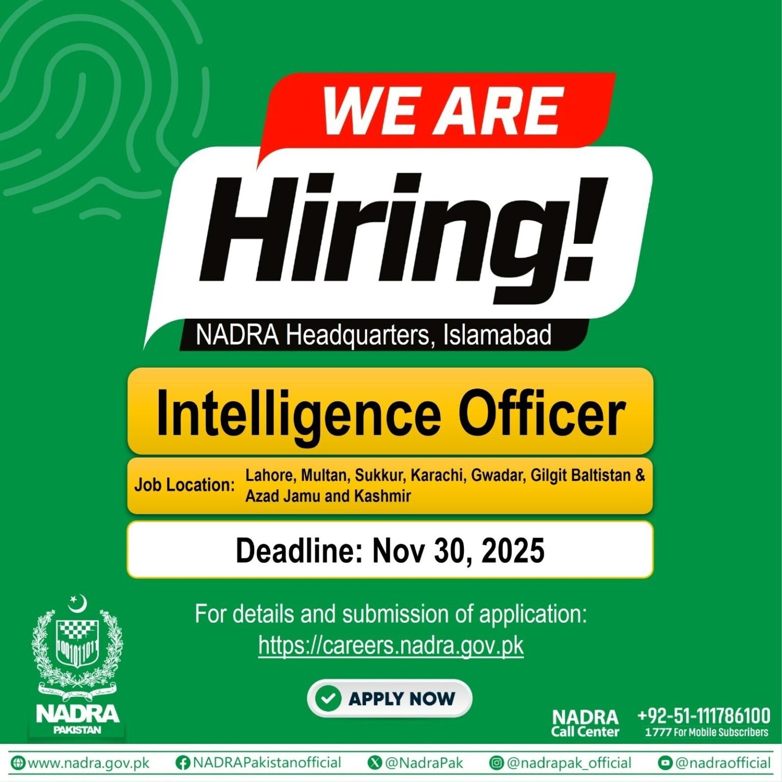 NADRA is an equal opportunity employer committed to fostering excellence, innovation, and service to the nation.