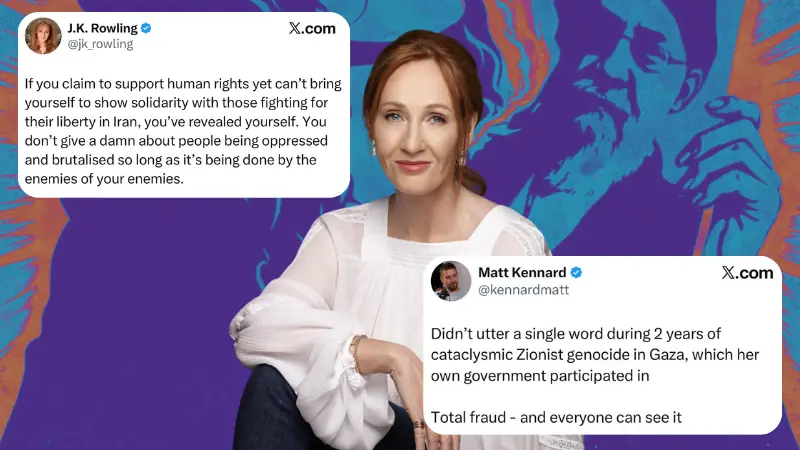 After Gaza Silence, JK Rowling Faces Backlash for Championing Iran Women’s Rights