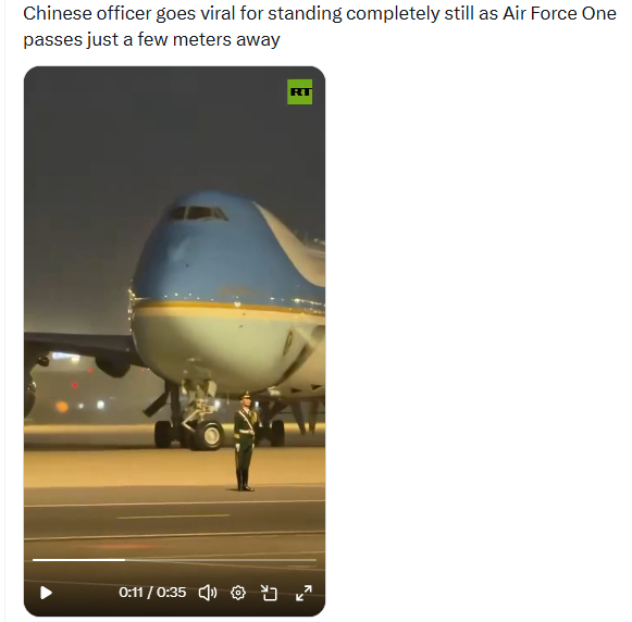 Chinese Officer Goes Viral for Remaining Motionless as Air Force One Passes Nearby Chinese Officer Goes Viral for Remaining Motionless as Air Force One Passes Nearby
