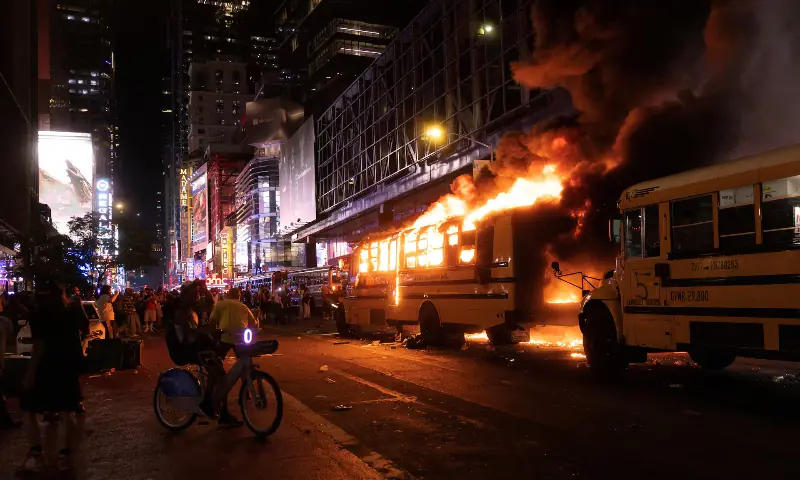 Manhattan Celebrations Turn Chaotic as World Cup Bus Burns After Knicks Finals Win