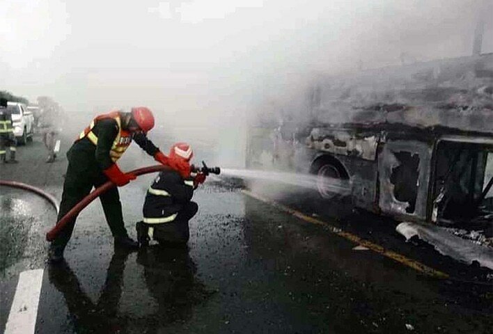Back-to-Back Bus Fires Spark Panic in Khanewal and Khairpur, Eight Injured