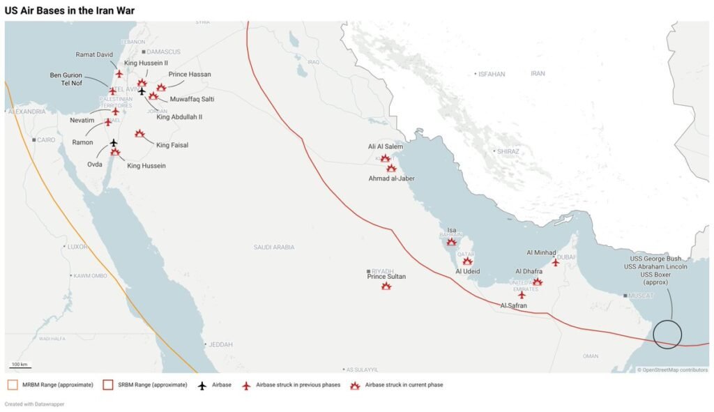 Defence Observers point out Iran is targeting regional AFBs than targeting flying machines