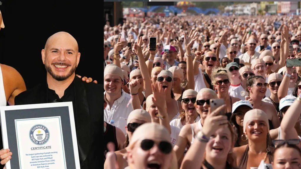 Pitbull Sets Guinness World Record as Fans Wear Bald Caps at London Concert Pitbull Sets Guinness World Record as Fans Wear Bald Caps at London Concert