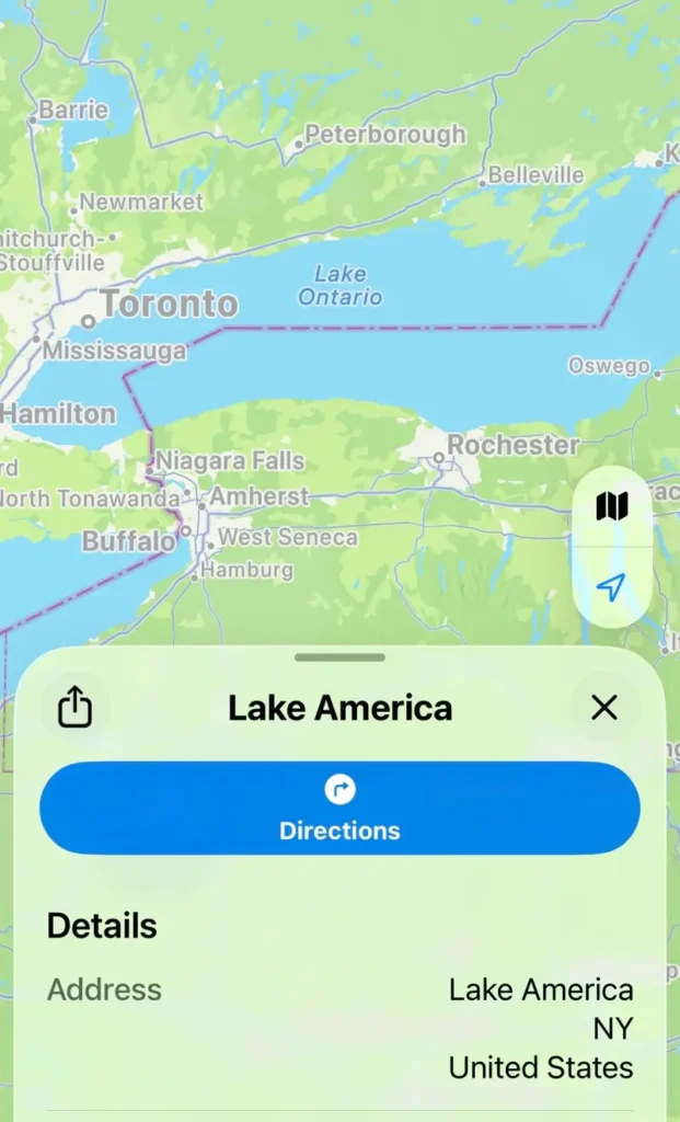 Lake Ontario Renamed ‘Lake America’ on Apple Maps