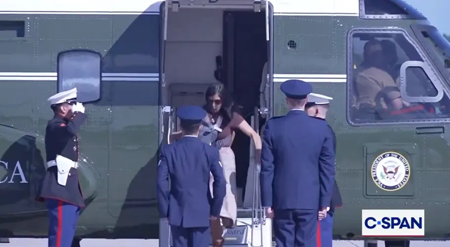 Usha Vance Briefly Loses Balance While Leaving Helicopter With Her Baby Usha Vance Briefly Loses Balance While Leaving Helicopter: Watch it
